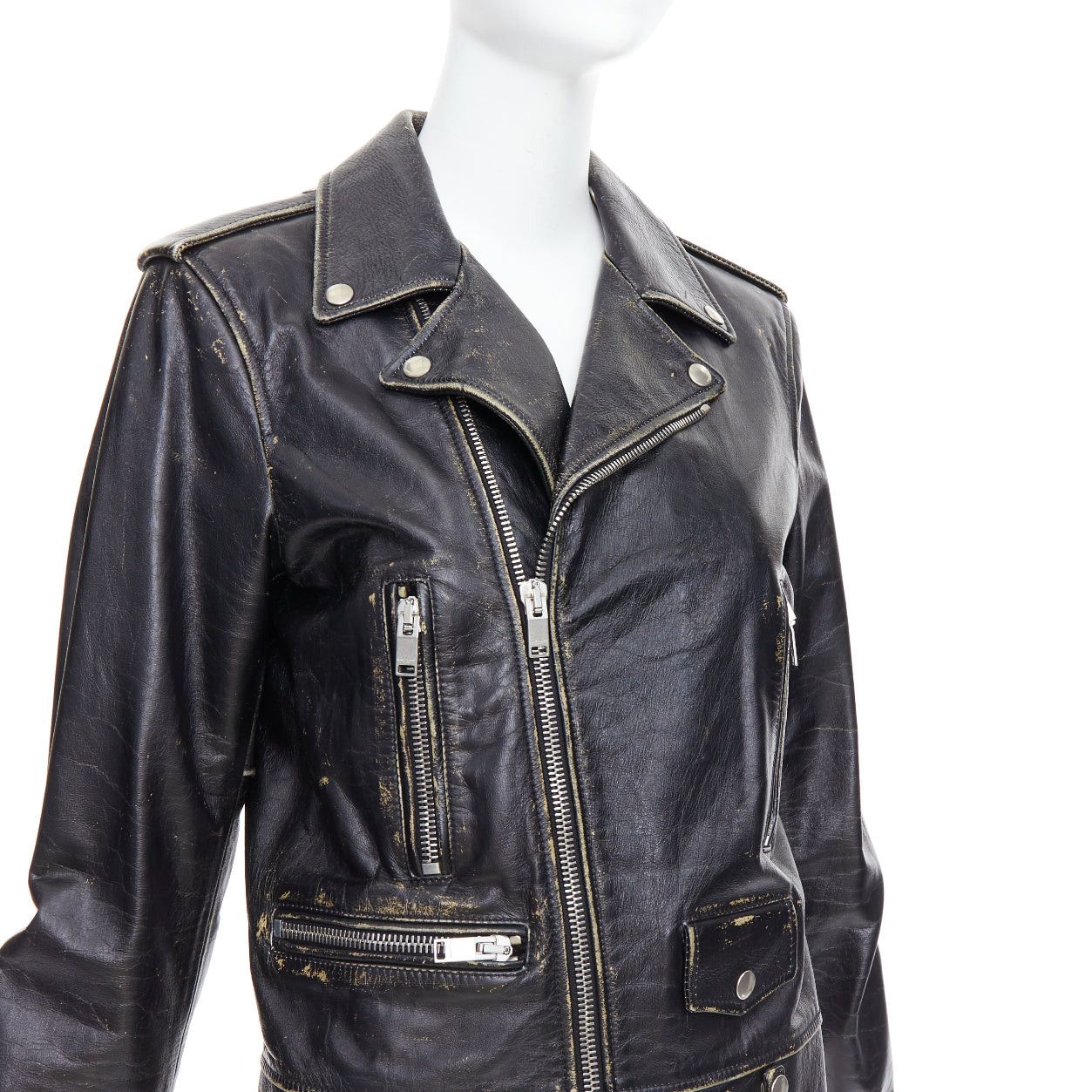 Saint Laurent Paris SAINT LAURENT 2015 black calfskin distressed classic biker jacket FR46 S Size US S / EU 44-46 / 1 - 7 Thumbnail