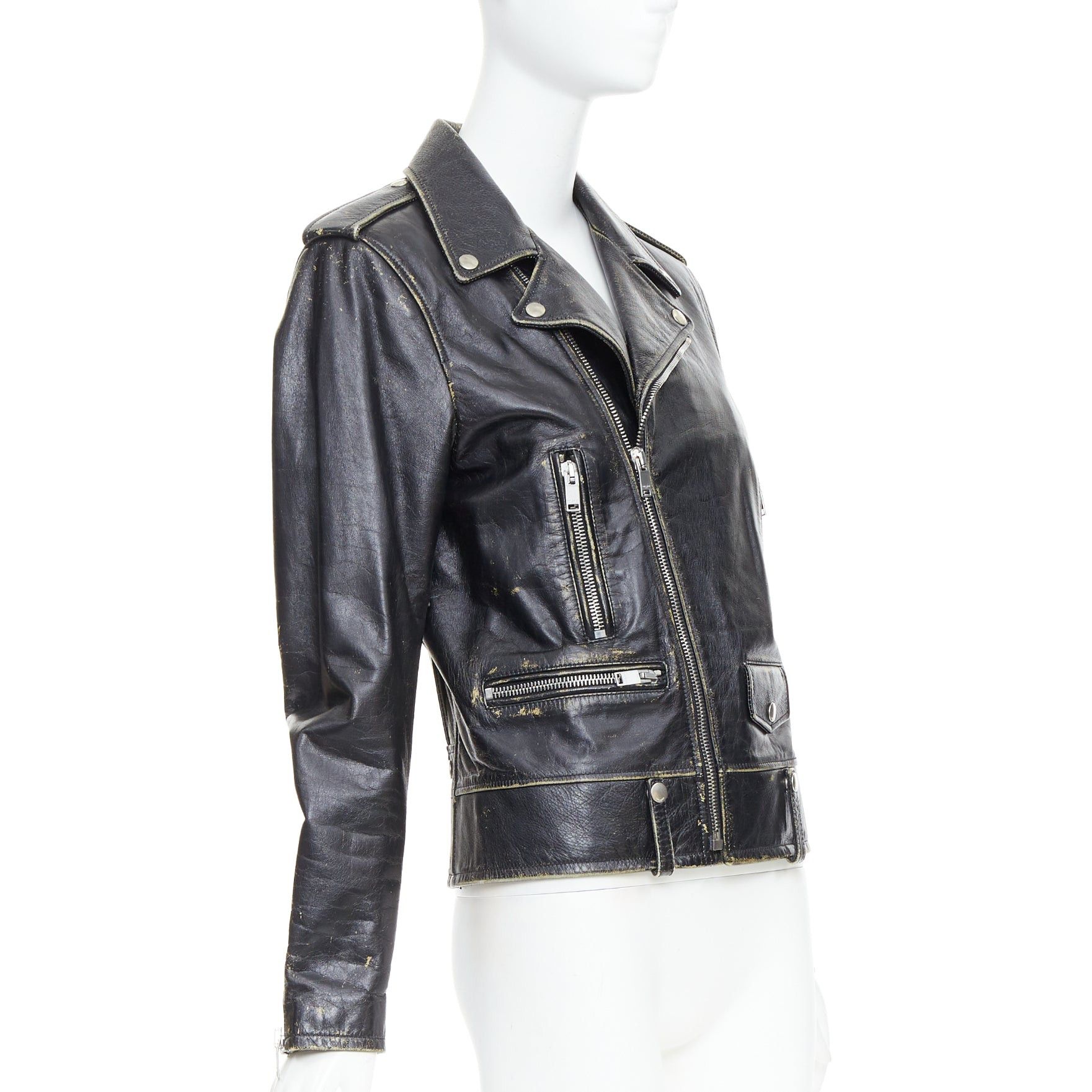 Saint Laurent Paris SAINT LAURENT 2015 black calfskin distressed classic biker jacket FR46 S Size US S / EU 44-46 / 1 - 3 Thumbnail