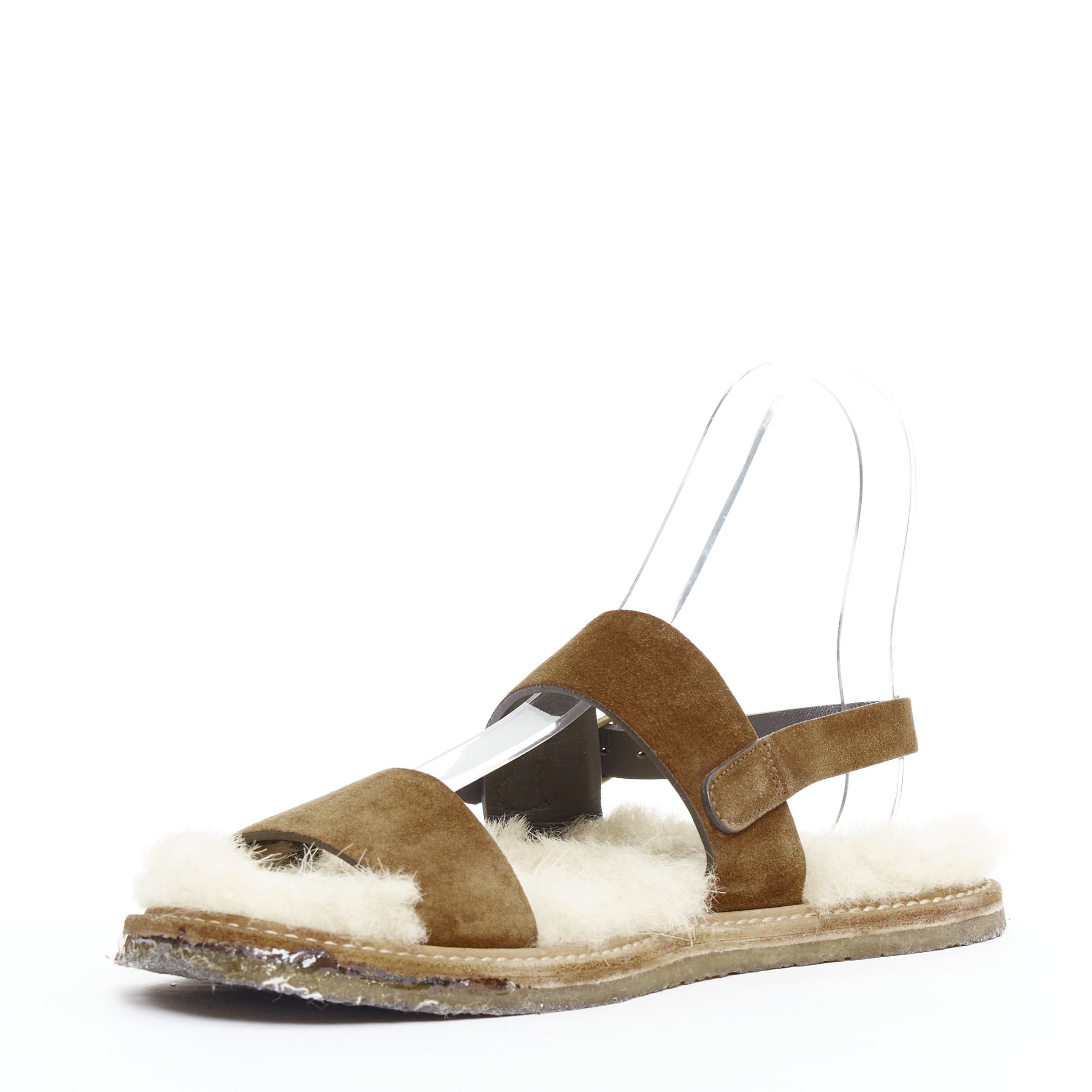 Saint Laurent Paris SAINT LAURENT Joan Noe tan leather cream shearling lined sandals EU38 Size US 8 / IT 38 - 4 Thumbnail