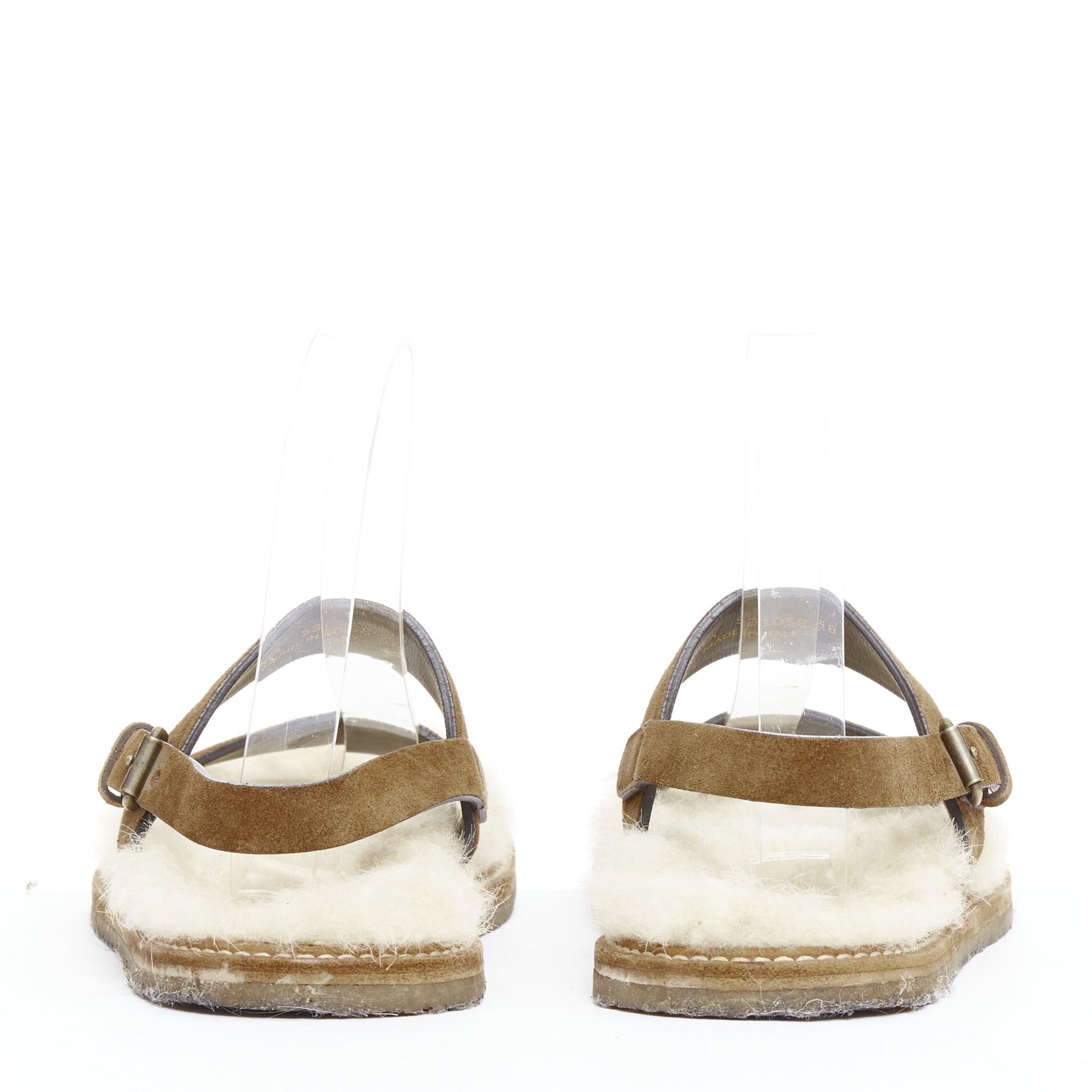Saint Laurent Paris SAINT LAURENT Joan Noe tan leather cream shearling lined sandals EU38 Size US 8 / IT 38 - 5 Thumbnail