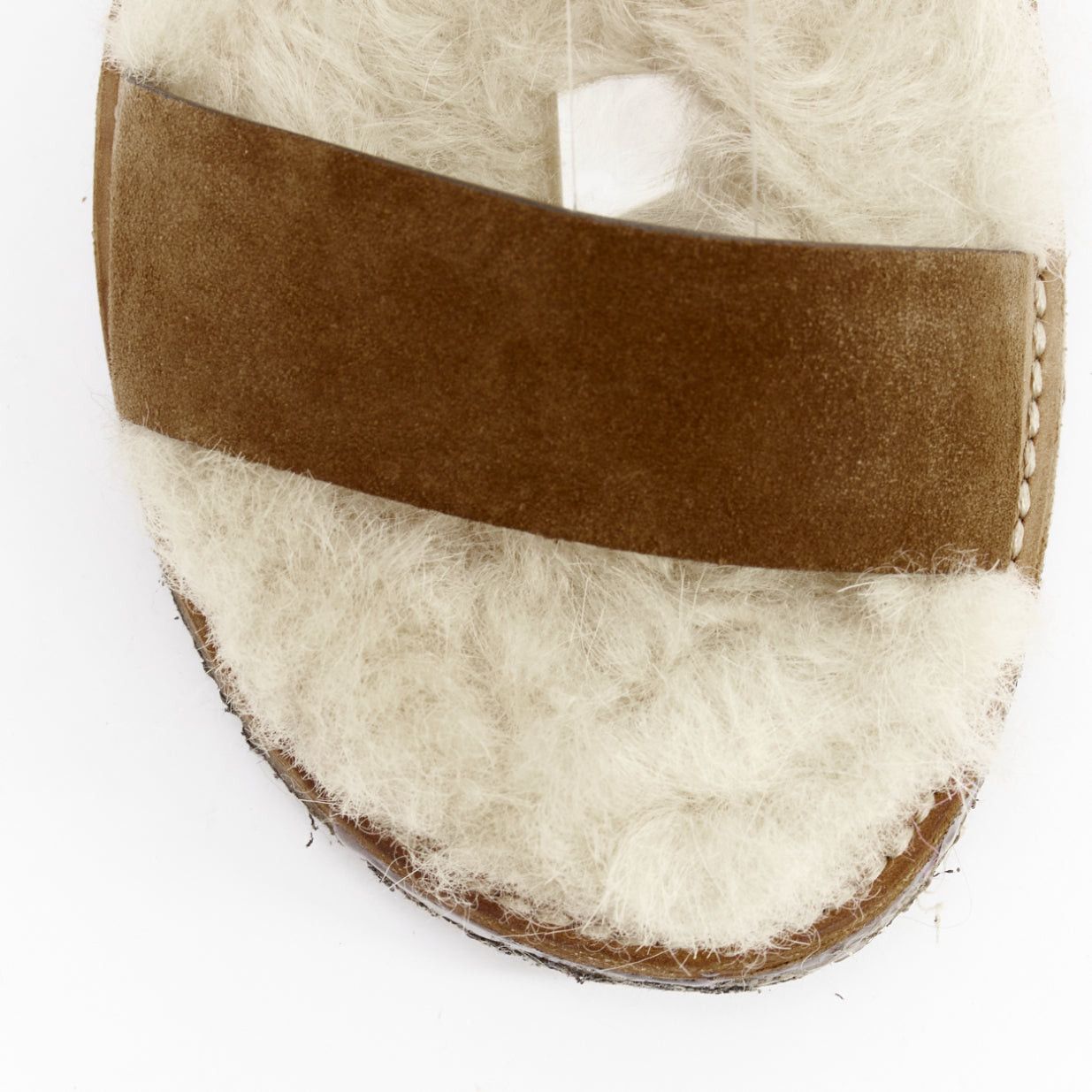Saint Laurent Paris SAINT LAURENT Joan Noe tan leather cream shearling lined sandals EU38 Size US 8 / IT 38 - 6 Thumbnail