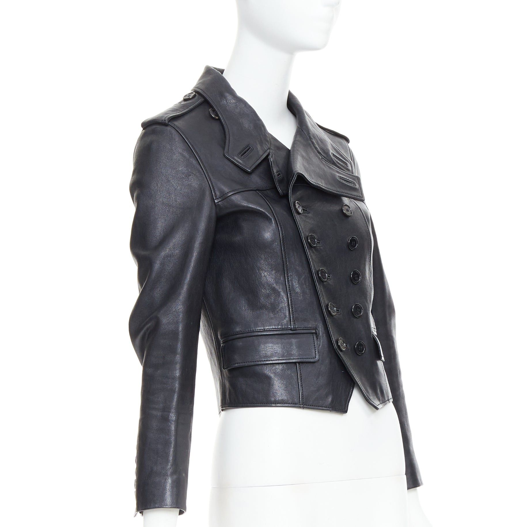 Saint Laurent Paris SAINT LAURENT Hedi Slimane 2014 black cropped smoking spencer jacket FR36 S Size S / US 4 / IT 40 - 4 Thumbnail