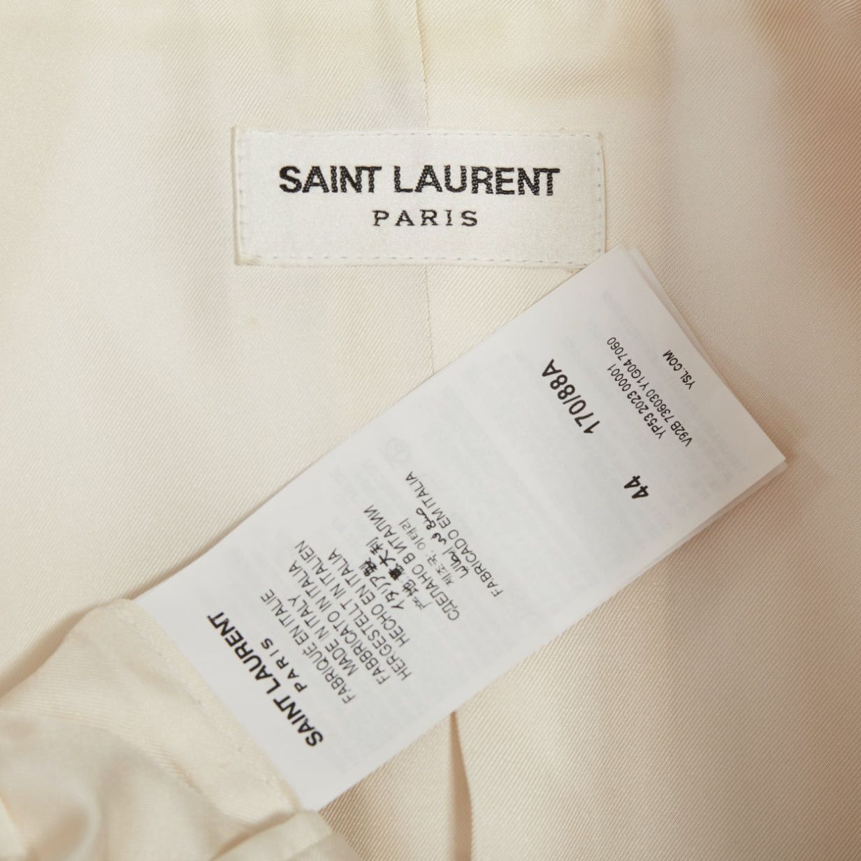 Saint Laurent Paris SAINT LAURENT 2023 cream multi silk blend satin lapel tuxedo blazer IT44 XS Size 44R - 8 Thumbnail