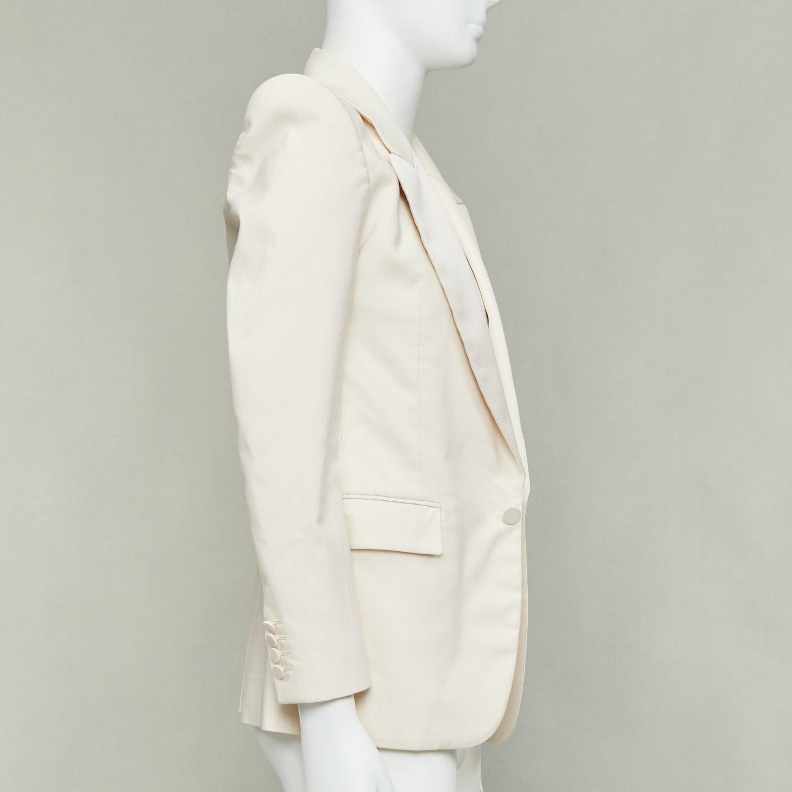 Saint Laurent Paris SAINT LAURENT 2023 cream multi silk blend satin lapel tuxedo blazer IT44 XS Size 44R - 4 Thumbnail