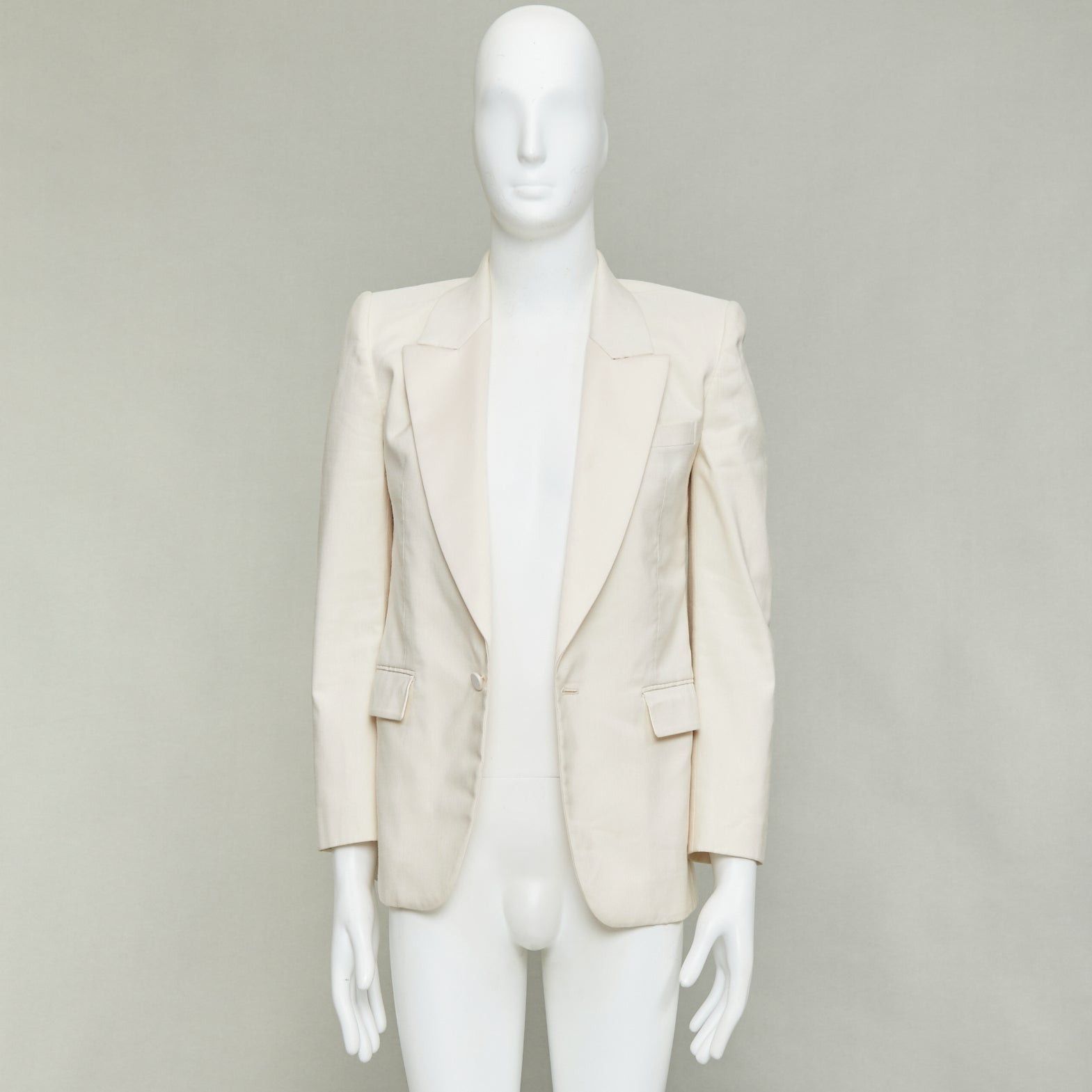 Saint Laurent Paris SAINT LAURENT 2023 cream multi silk blend satin lapel tuxedo blazer IT44 XS Size 44R - 9 Thumbnail