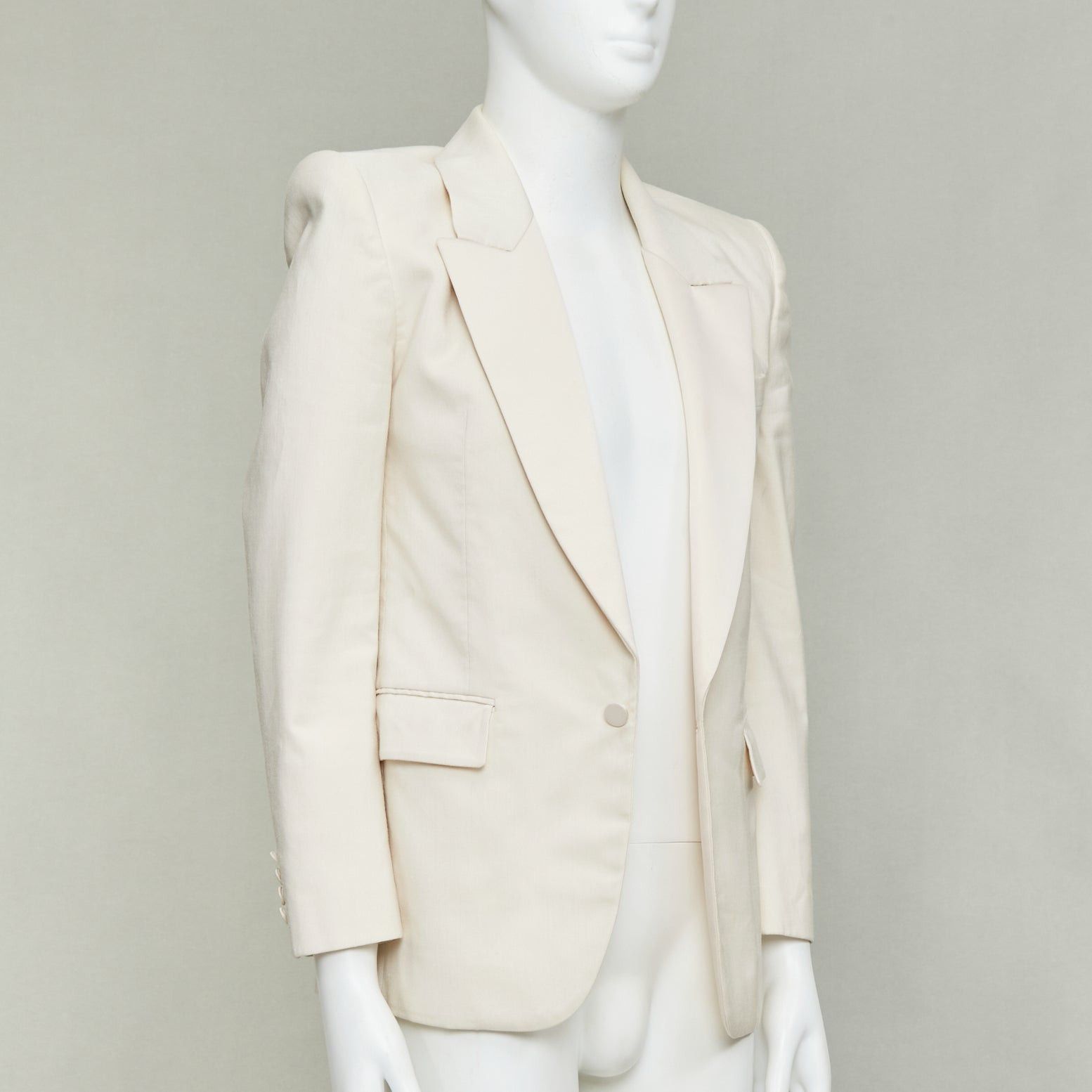 Saint Laurent Paris SAINT LAURENT 2023 cream multi silk blend satin lapel tuxedo blazer IT44 XS Size 44R - 3 Thumbnail