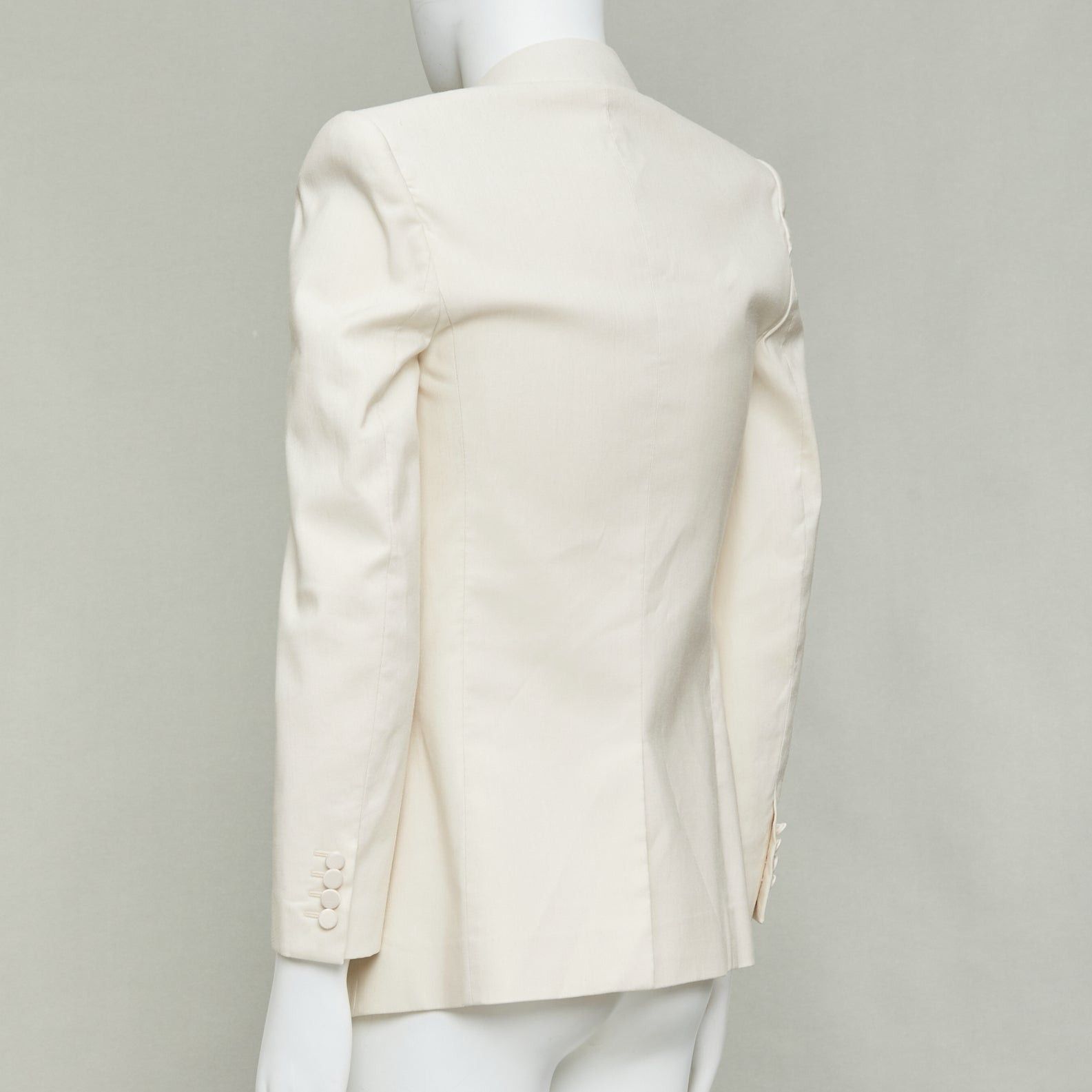 Saint Laurent Paris SAINT LAURENT 2023 cream multi silk blend satin lapel tuxedo blazer IT44 XS Size 44R - 6 Thumbnail