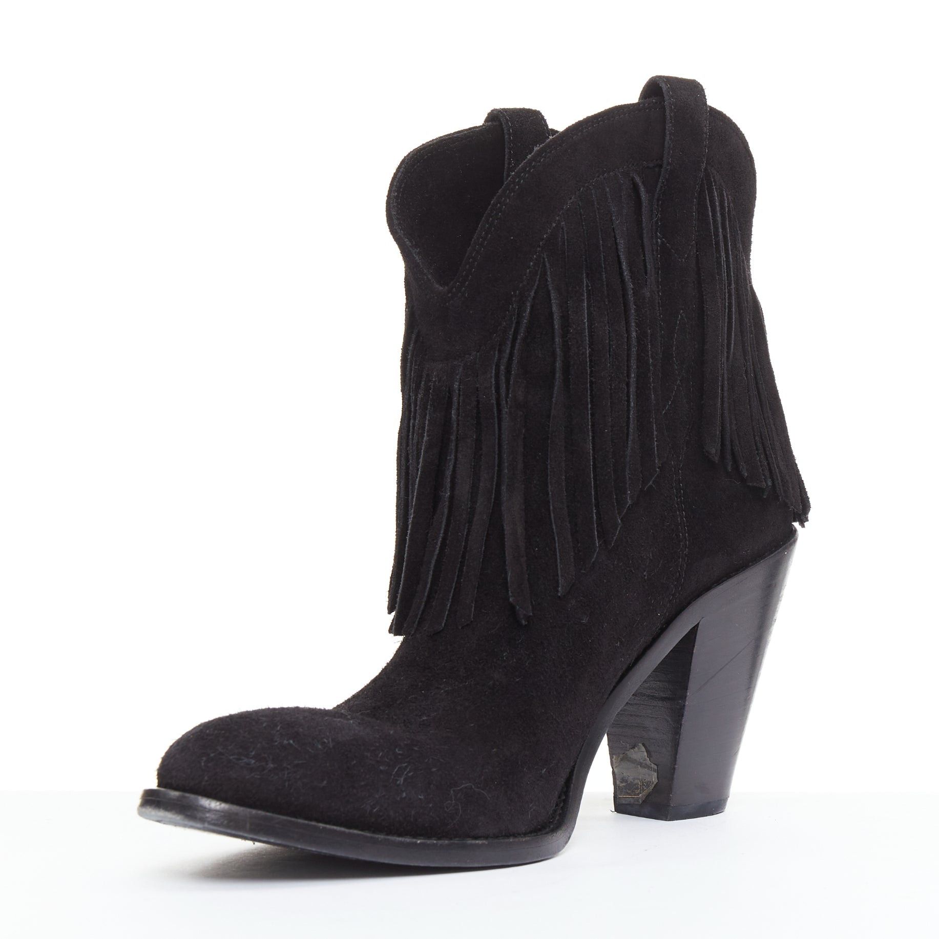 Saint Laurent Paris SAINT LAURENT Curtis 80 black suede fringe cuban heel western boots EU39.5 Size US 9.5 / IT 39.5 - 4 Thumbnail
