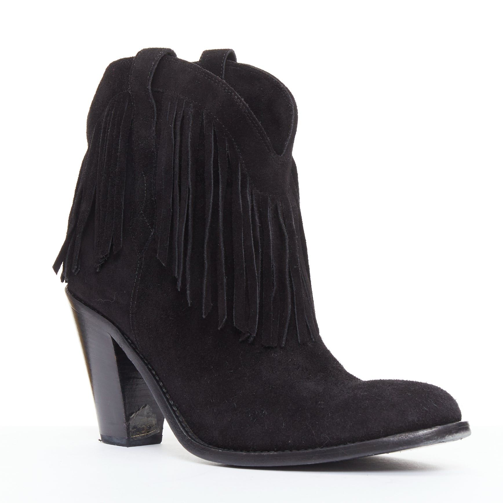 Saint Laurent Paris SAINT LAURENT Curtis 80 black suede fringe cuban heel western boots EU39.5 Size US 9.5 / IT 39.5 - 2 Thumbnail