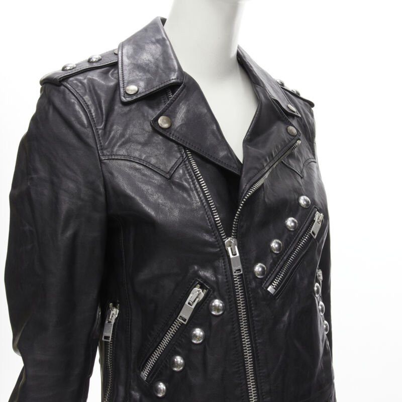 Saint Laurent Paris SAINT LAURENT Hedi Slimane 2014 black calf leather studded vintage biker FR38 XS Size M / US 6-8 / IT 42-44 - 8 Thumbnail