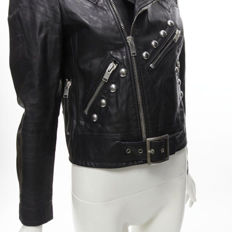 Saint Laurent Paris SAINT LAURENT Hedi Slimane 2014 black calf leather studded vintage biker FR38 XS Size M / US 6-8 / IT 42-44 - 2 Thumbnail
