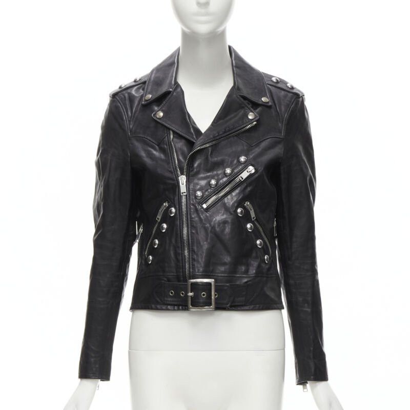 Saint Laurent Paris SAINT LAURENT Hedi Slimane 2014 black calf leather studded vintage biker FR38 XS Size M / US 6-8 / IT 42-44 - 3 Thumbnail