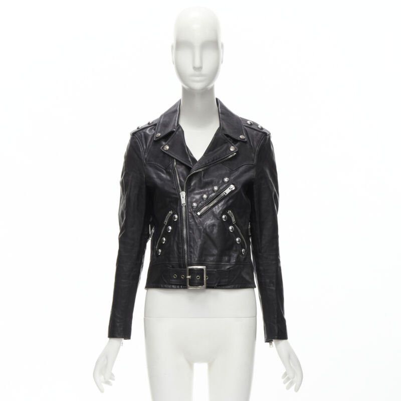 Saint Laurent Paris SAINT LAURENT Hedi Slimane 2014 black calf leather studded vintage biker FR38 XS Size M / US 6-8 / IT 42-44 - 11 Thumbnail