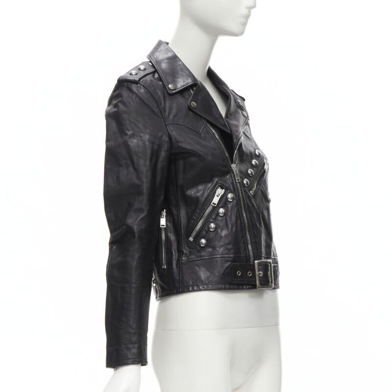 Saint Laurent Paris SAINT LAURENT Hedi Slimane 2014 black calf leather studded vintage biker FR38 XS Size M / US 6-8 / IT 42-44 - 4 Thumbnail