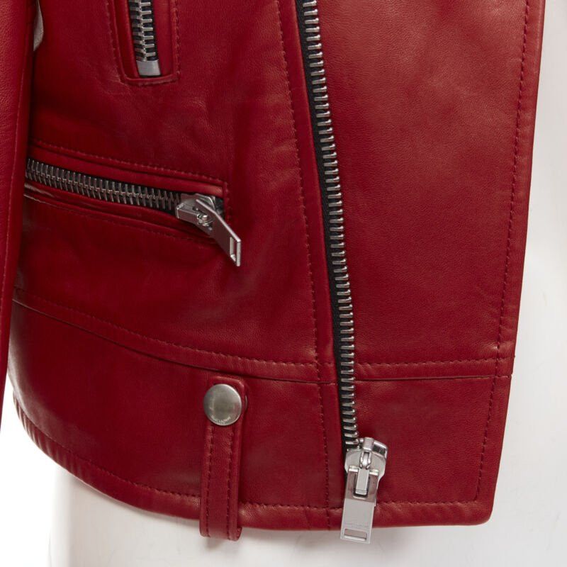 Saint Laurent Paris SAINT LAURENT 2013 Hedi Slimane red lambskin leather moto biker jacket FR38 S Size M / US 6-8 / IT 42-44 - 8 Thumbnail