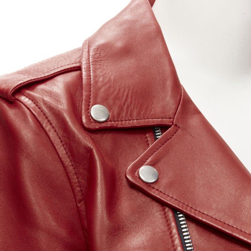 Saint Laurent Paris SAINT LAURENT 2013 Hedi Slimane red lambskin leather moto biker jacket FR38 S Size M / US 6-8 / IT 42-44 - 2 Thumbnail