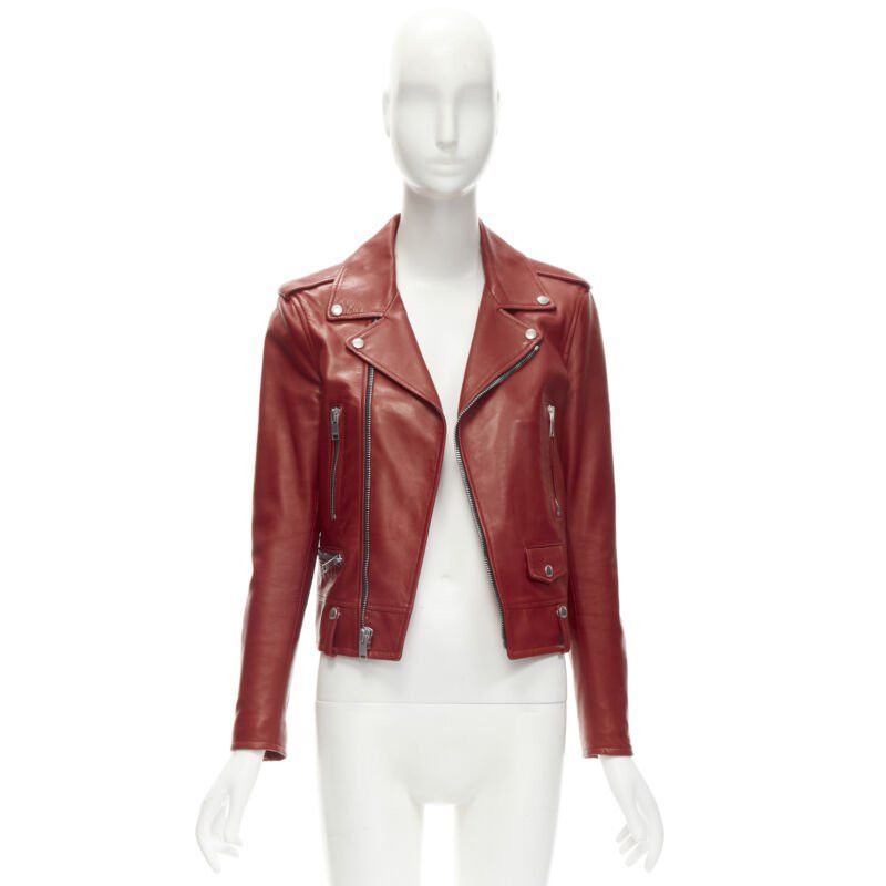 Saint Laurent Paris SAINT LAURENT 2013 Hedi Slimane red lambskin leather moto biker jacket FR38 S Size M / US 6-8 / IT 42-44 - 11 Thumbnail