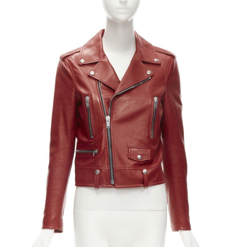 Saint Laurent Paris SAINT LAURENT 2013 Hedi Slimane red lambskin leather moto biker jacket FR38 S Size M / US 6-8 / IT 42-44 - 3 Thumbnail