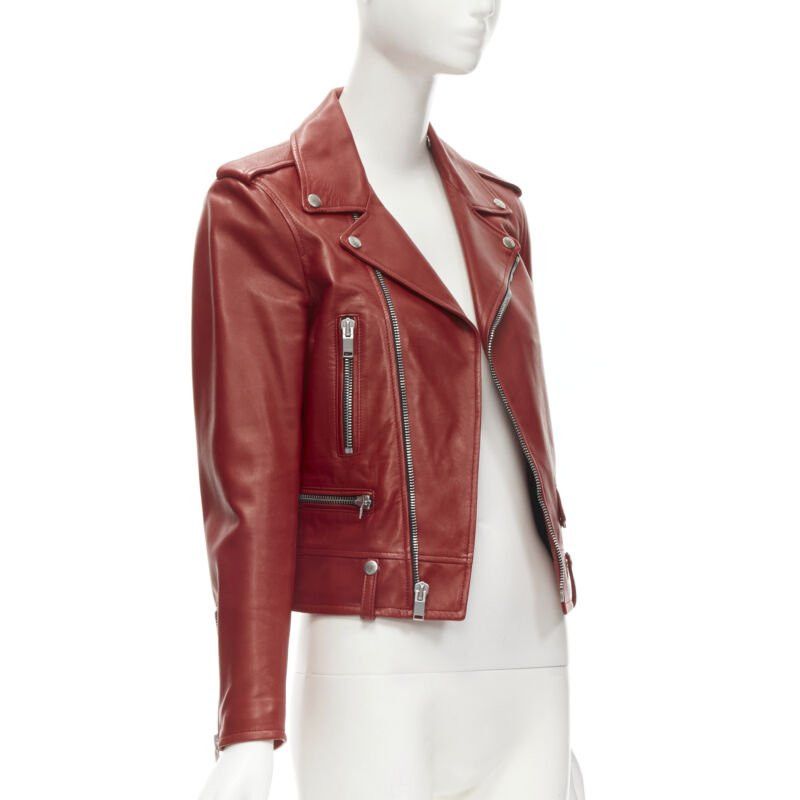 Saint Laurent Paris SAINT LAURENT 2013 Hedi Slimane red lambskin leather moto biker jacket FR38 S Size M / US 6-8 / IT 42-44 - 4 Thumbnail