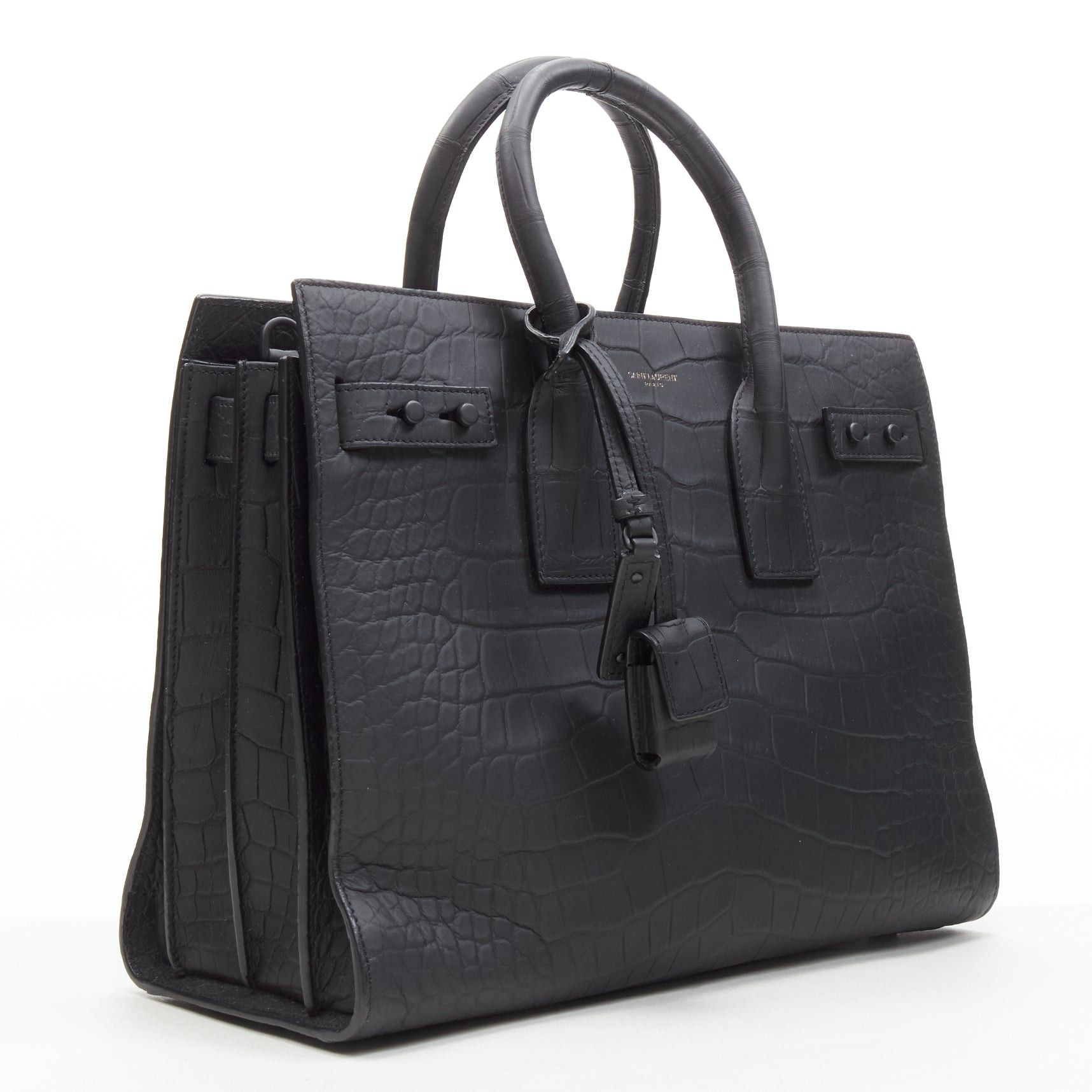 Saint Laurent Paris SAINT LAURENT Small Sac De Jour matte black stamped croc tote bag Size ONE SIZE - 3 Thumbnail