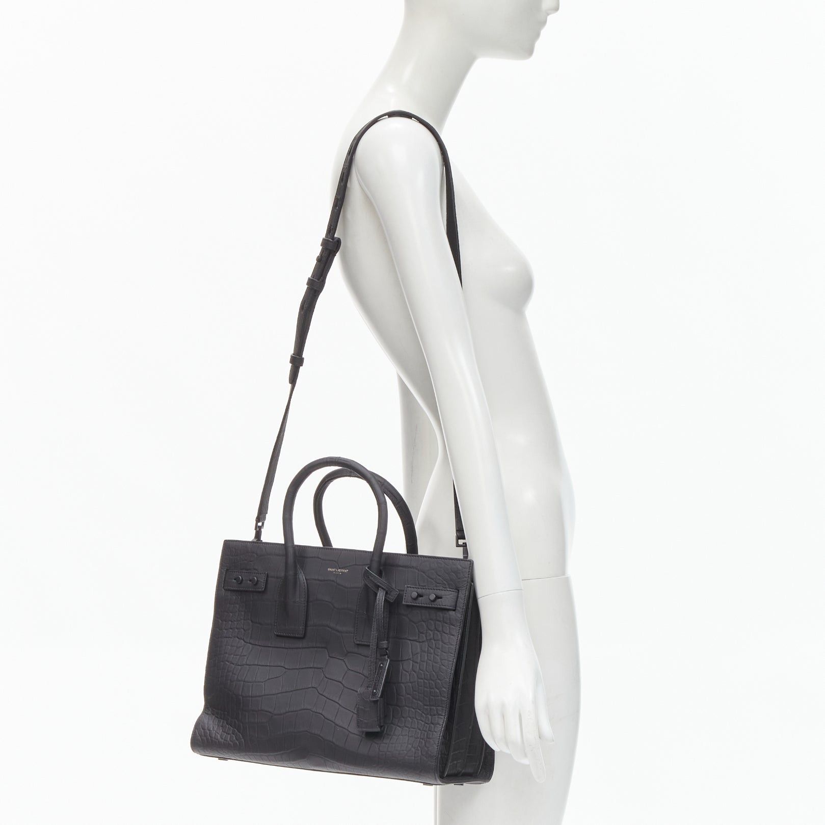 Saint Laurent Paris SAINT LAURENT Small Sac De Jour matte black stamped croc tote bag Size ONE SIZE - 2 Thumbnail