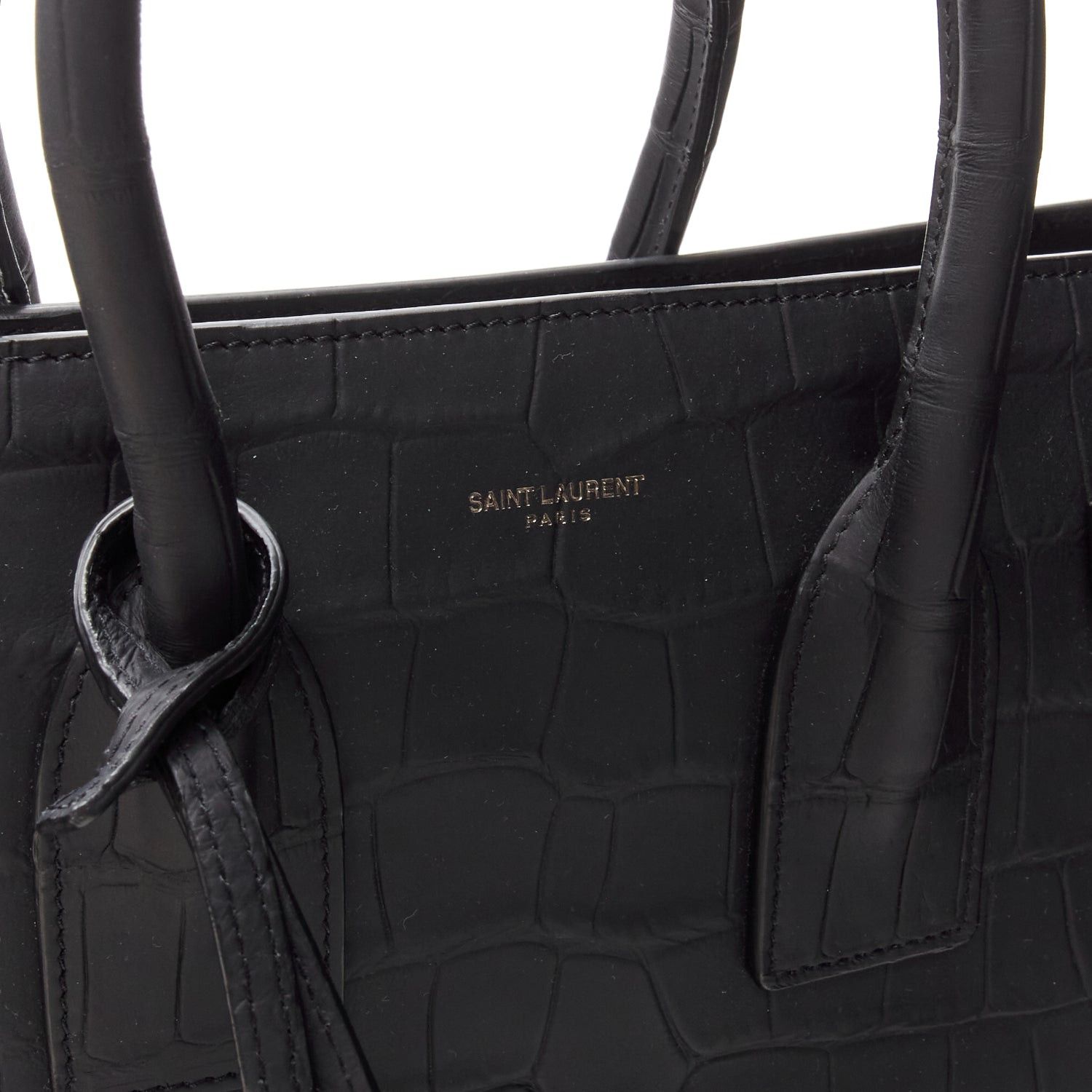 Saint Laurent Paris SAINT LAURENT Small Sac De Jour matte black stamped croc tote bag Size ONE SIZE - 8 Thumbnail
