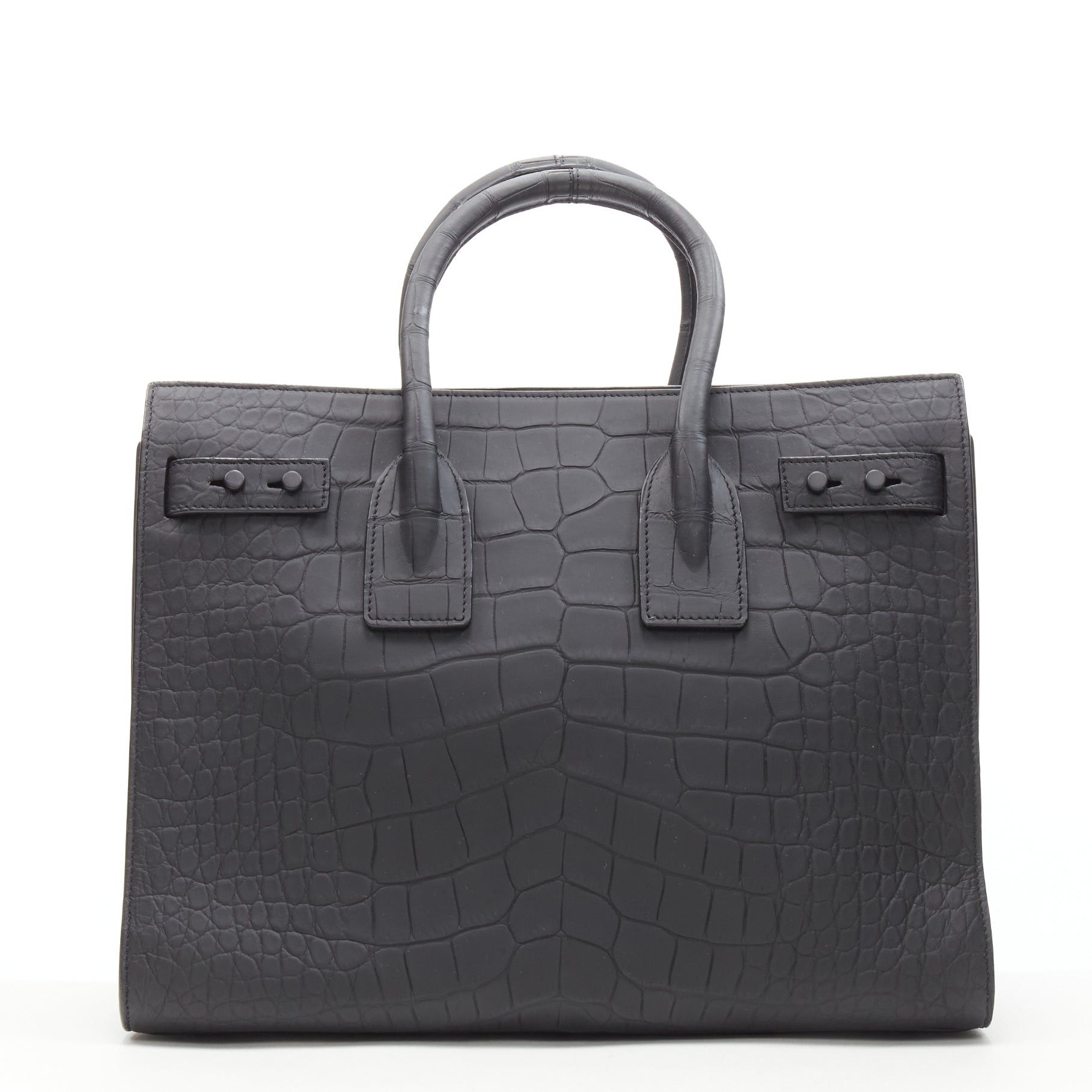 Saint Laurent Paris SAINT LAURENT Small Sac De Jour matte black stamped croc tote bag Size ONE SIZE - 5 Thumbnail