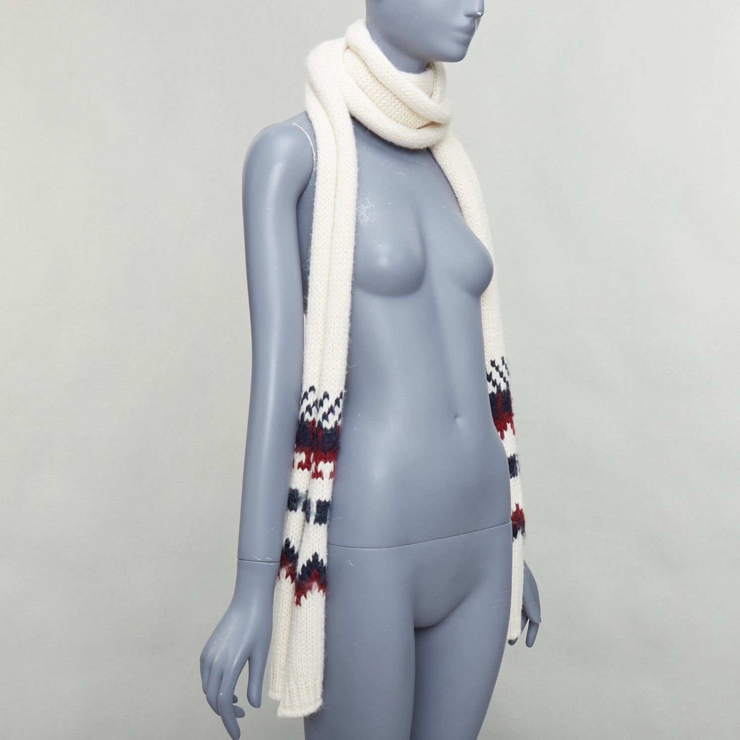 Saint Laurent Paris SAINT LAURENT 2013 Hedi Slimane cream virgin wool aztec long wrap scarf Size ONE SIZE - 3 Thumbnail
