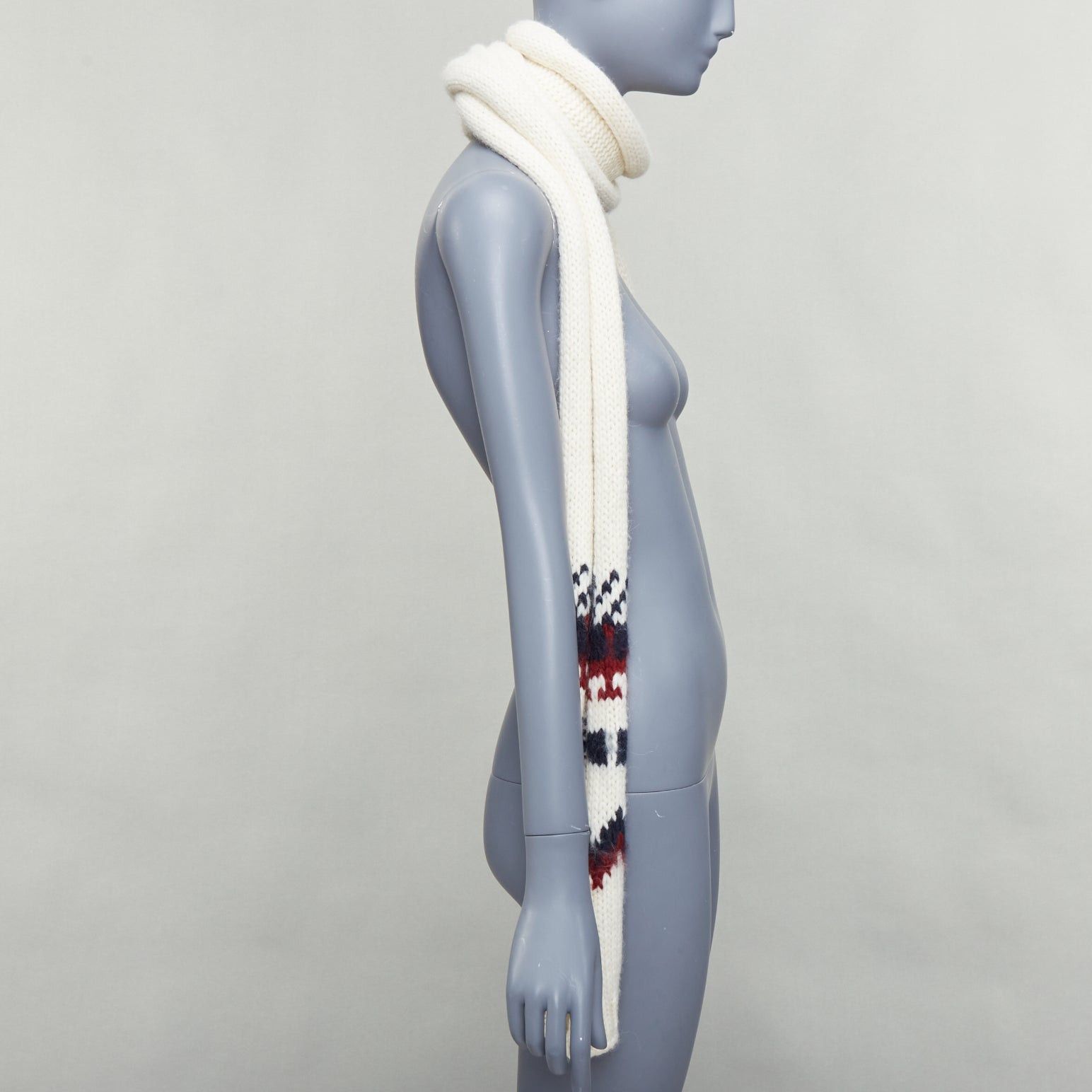 Saint Laurent Paris SAINT LAURENT 2013 Hedi Slimane cream virgin wool aztec long wrap scarf Size ONE SIZE - 4 Thumbnail