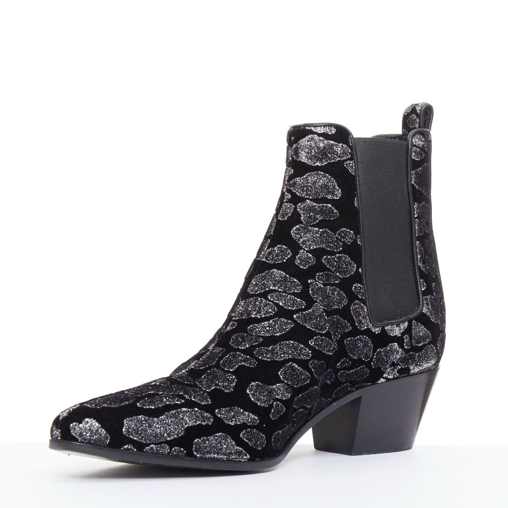 Saint Laurent Paris SAINT LAURENT Rock Leopard black grey glitter leopard print velvet chelsea boots EU36 Size US 6 / IT 36 - 4 Thumbnail
