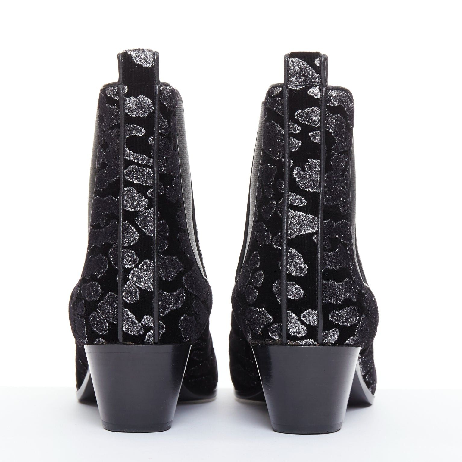 Saint Laurent Paris SAINT LAURENT Rock Leopard black grey glitter leopard print velvet chelsea boots EU36 Size US 6 / IT 36 - 5 Thumbnail
