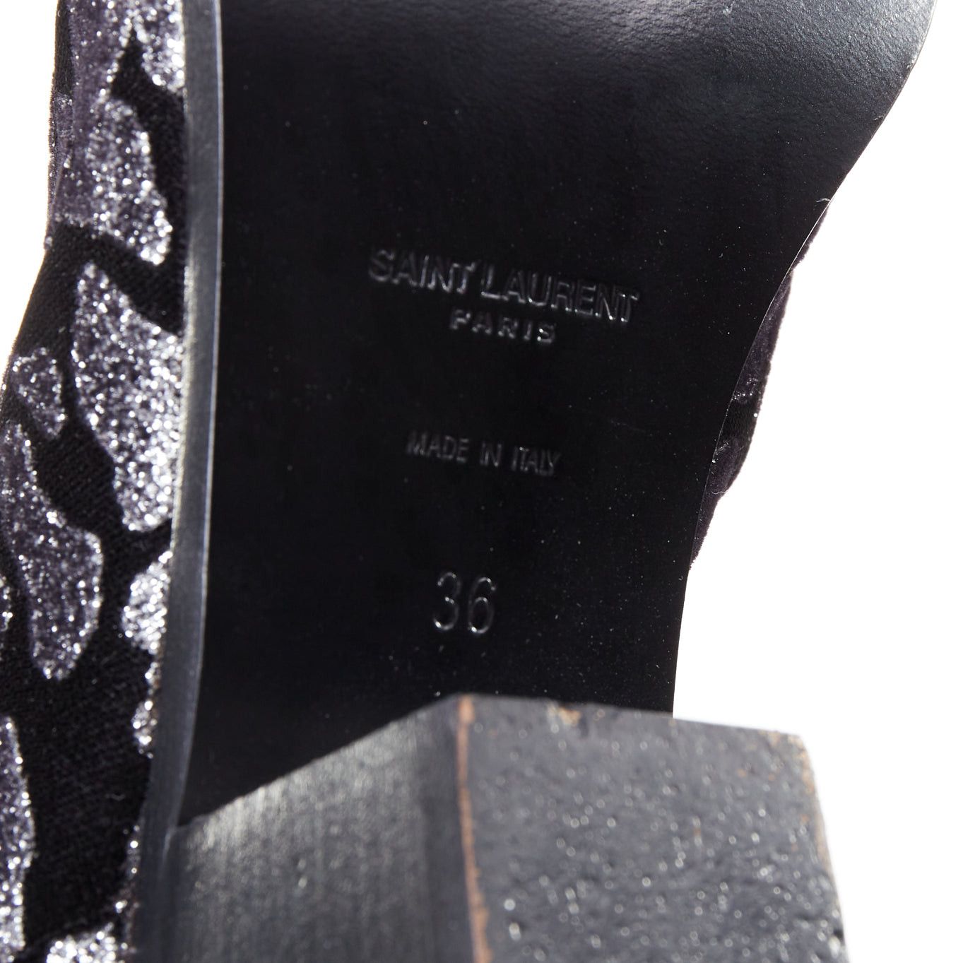 Saint Laurent Paris SAINT LAURENT Rock Leopard black grey glitter leopard print velvet chelsea boots EU36 Size US 6 / IT 36 - 9 Thumbnail
