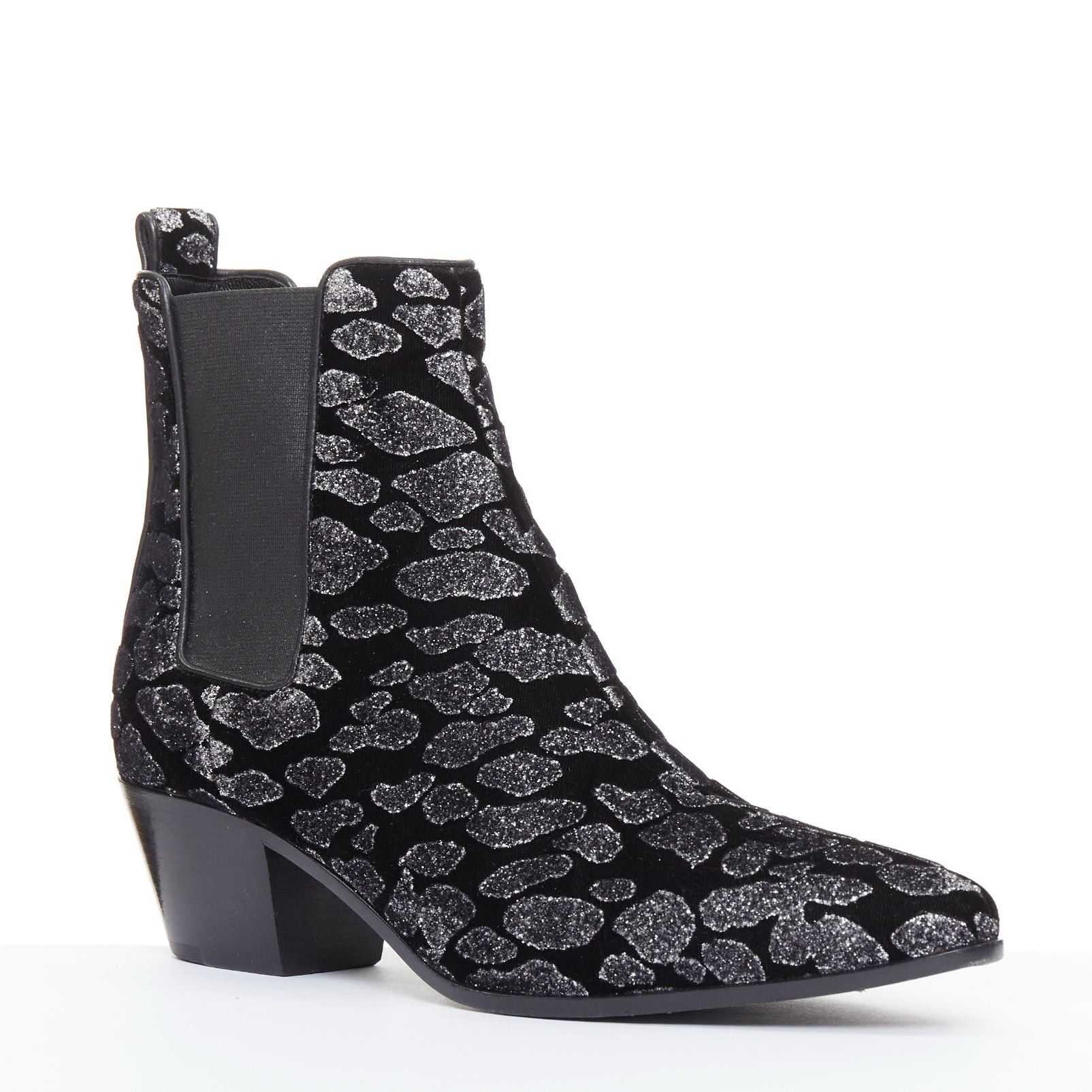Saint Laurent Paris SAINT LAURENT Rock Leopard black grey glitter leopard print velvet chelsea boots EU36 Size US 6 / IT 36 - 2 Thumbnail