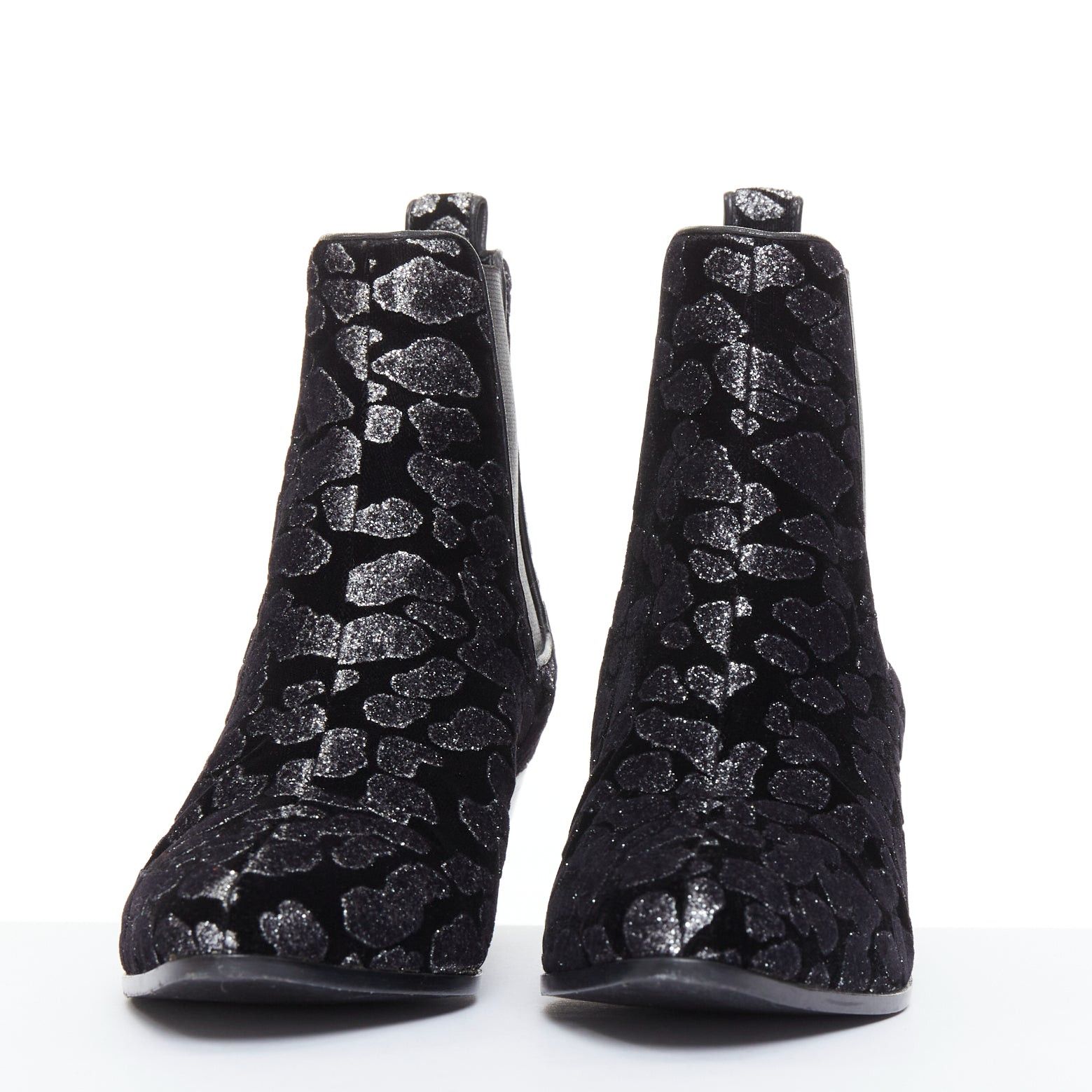 Saint Laurent Paris SAINT LAURENT Rock Leopard black grey glitter leopard print velvet chelsea boots EU36 Size US 6 / IT 36 - 3 Thumbnail