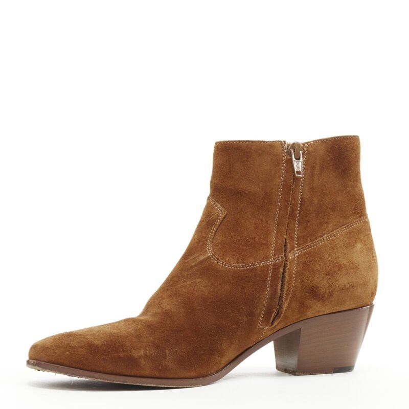 Saint Laurent Paris SAINT LAURENT Wyatt tan brown suede almond toe cuban bootie EU38 Size US 8 / IT 38 - 4 Thumbnail