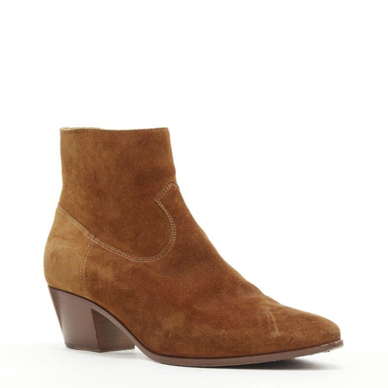 Saint Laurent Paris SAINT LAURENT Wyatt tan brown suede almond toe cuban bootie EU38 Size US 8 / IT 38 - 2 Thumbnail
