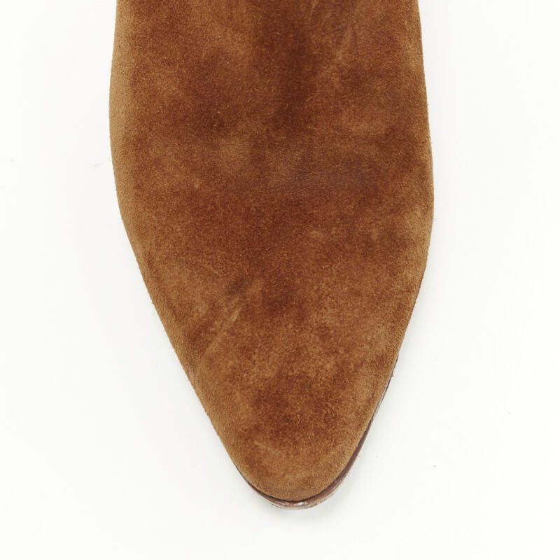 Saint Laurent Paris SAINT LAURENT Wyatt tan brown suede almond toe cuban bootie EU38 Size US 8 / IT 38 - 7 Thumbnail