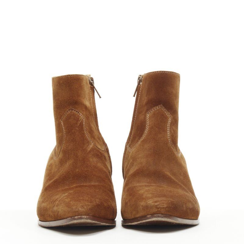 Saint Laurent Paris SAINT LAURENT Wyatt tan brown suede almond toe cuban bootie EU38 Size US 8 / IT 38 - 3 Thumbnail