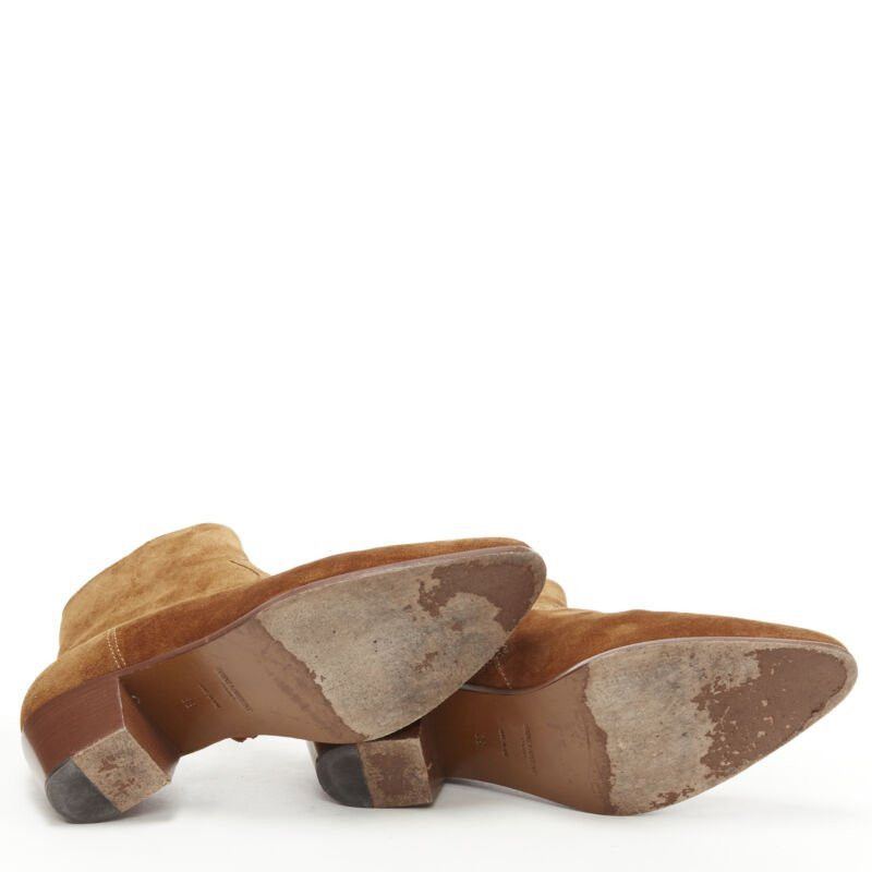 Saint Laurent Paris SAINT LAURENT Wyatt tan brown suede almond toe cuban bootie EU38 Size US 8 / IT 38 - 6 Thumbnail