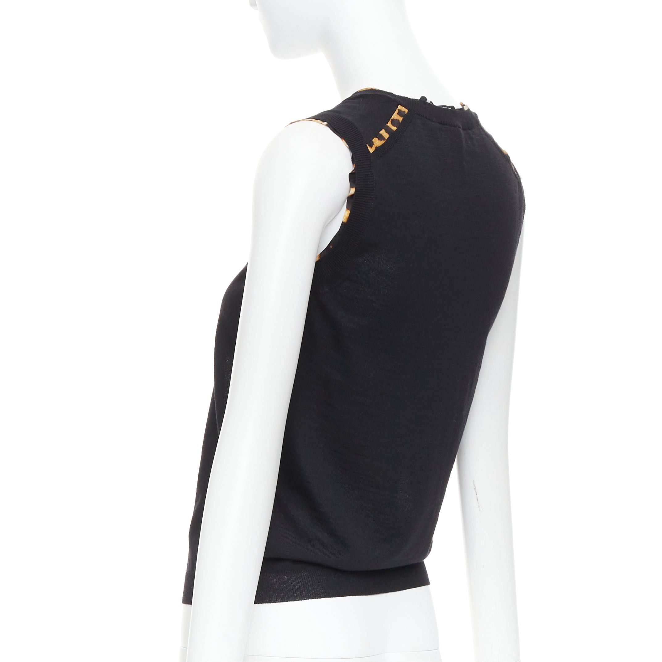 Saint Laurent Paris YVES SAINT LAURENT black virgin wool leopard silk trim sweater vest S Size S / US 4 / IT 40 - 6 Thumbnail