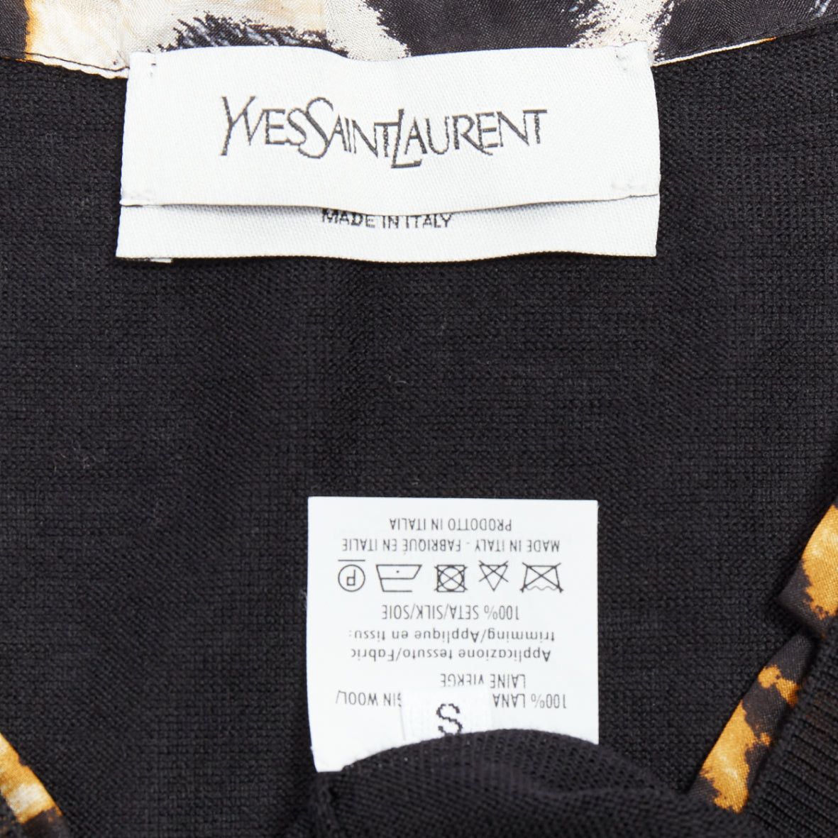 Saint Laurent Paris YVES SAINT LAURENT black virgin wool leopard silk trim sweater vest S Size S / US 4 / IT 40 - 8 Thumbnail