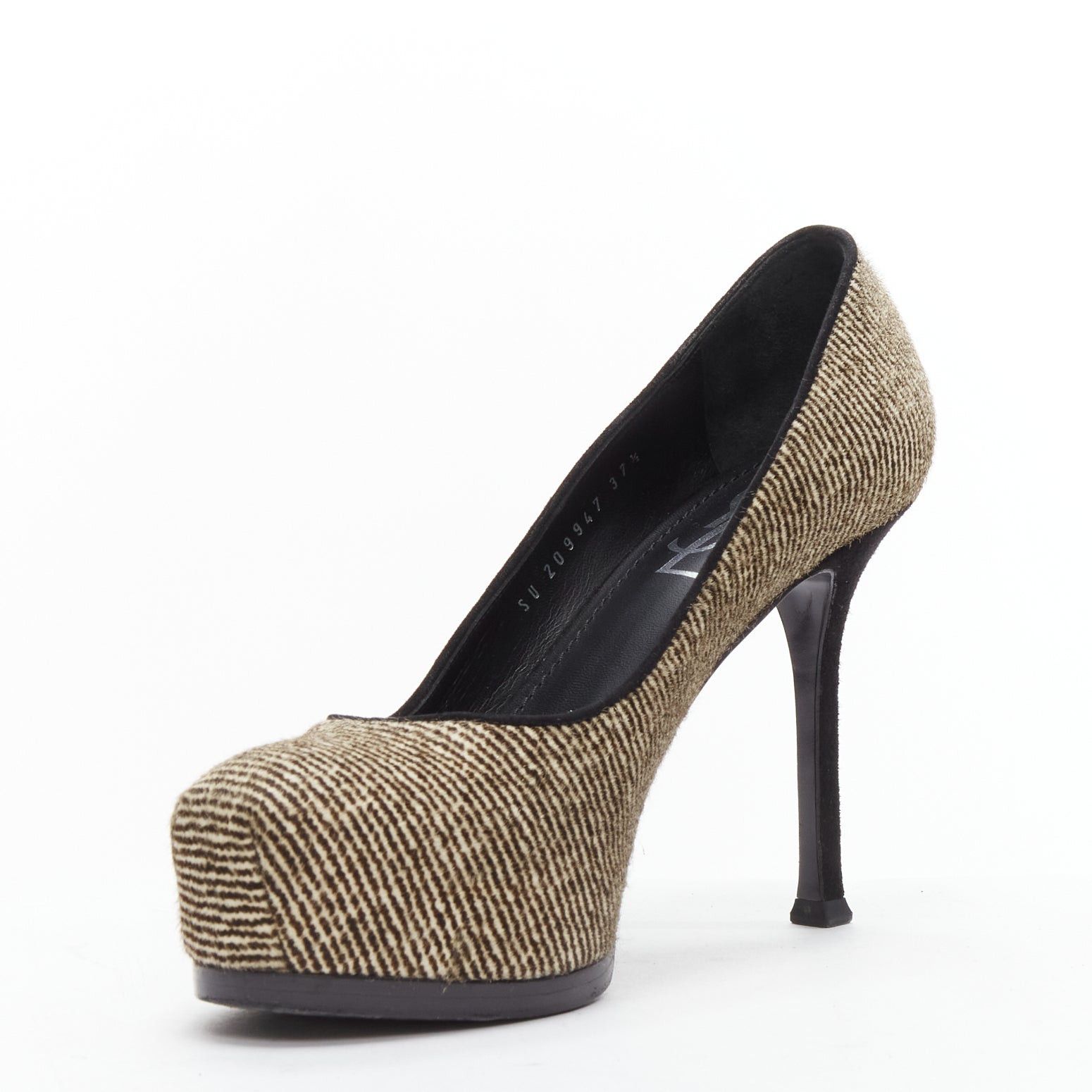 Saint Laurent Paris YVES SAINT LAURENT Tribtoo brown wool tweed platform heel pump EU37.5 Size US 7.5 / IT 37.5 - 4 Thumbnail