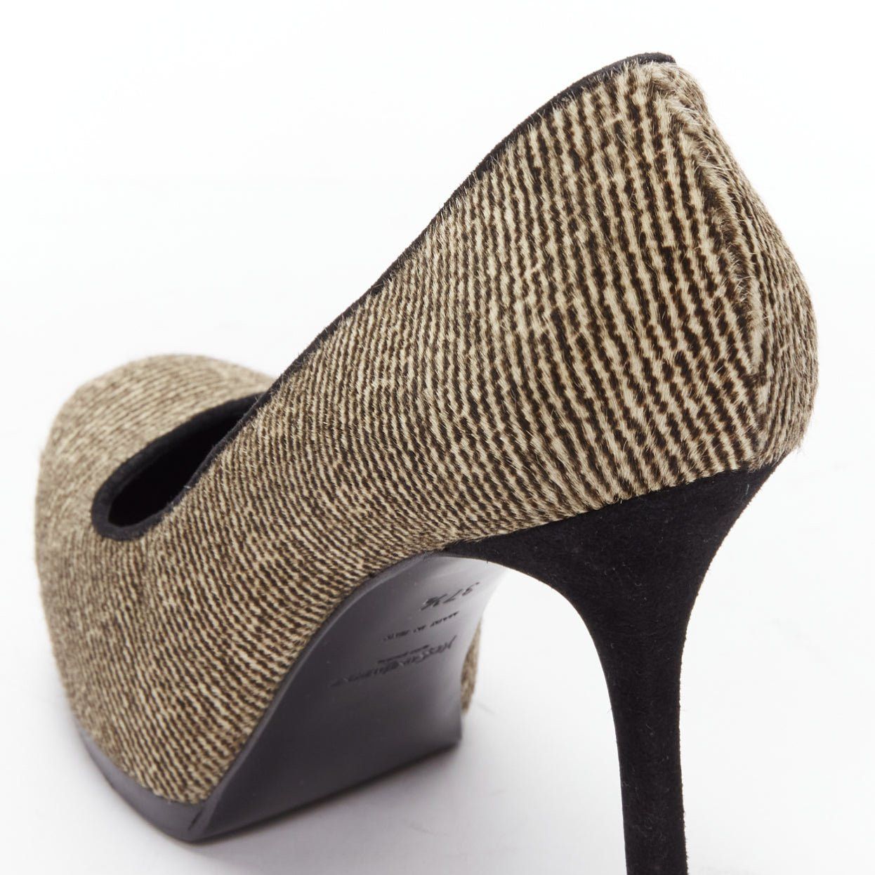 Saint Laurent Paris YVES SAINT LAURENT Tribtoo brown wool tweed platform heel pump EU37.5 Size US 7.5 / IT 37.5 - 10 Thumbnail