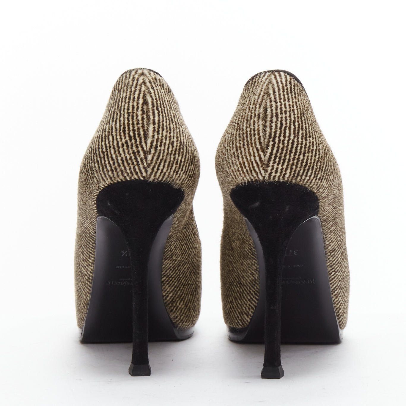 Saint Laurent Paris YVES SAINT LAURENT Tribtoo brown wool tweed platform heel pump EU37.5 Size US 7.5 / IT 37.5 - 5 Thumbnail