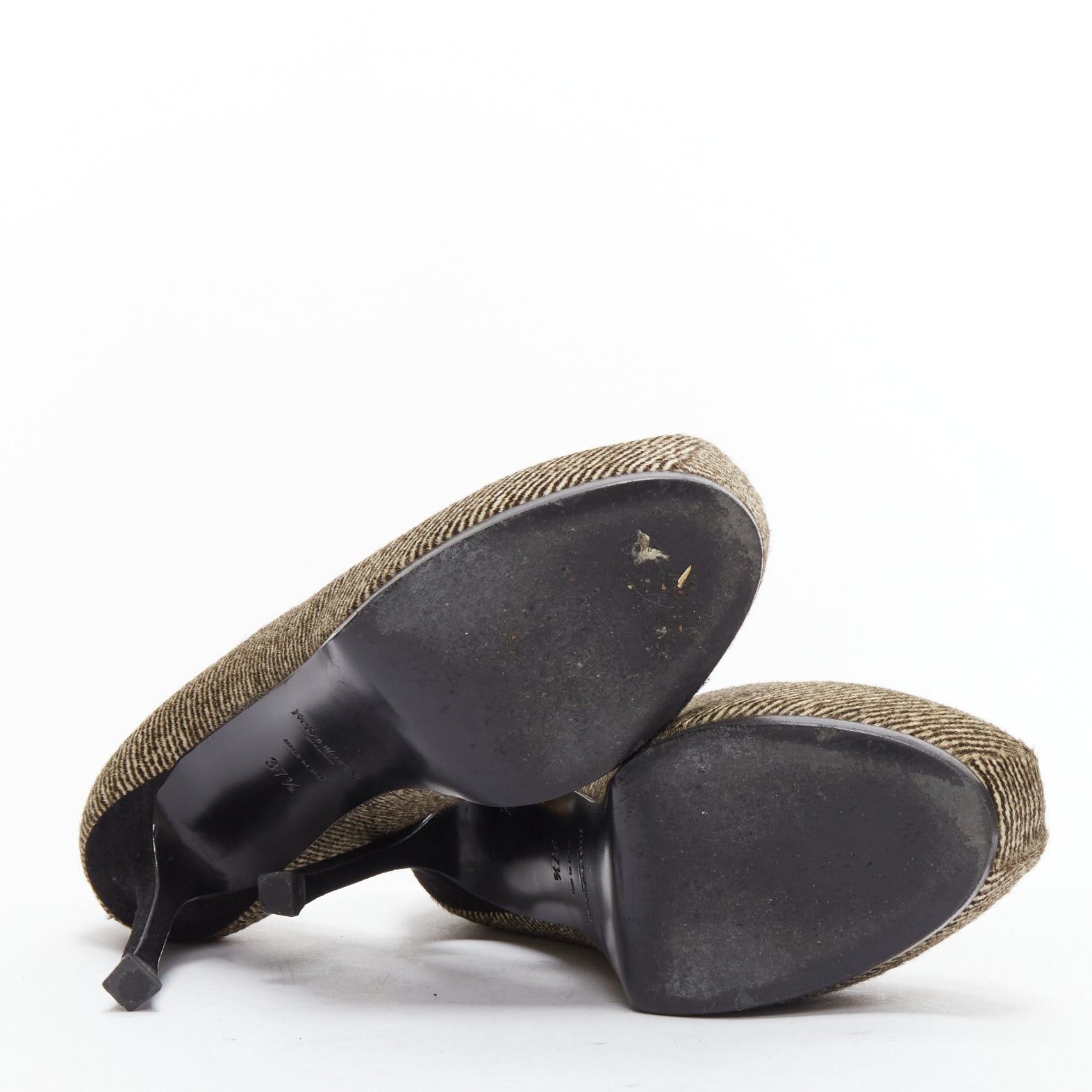 Saint Laurent Paris YVES SAINT LAURENT Tribtoo brown wool tweed platform heel pump EU37.5 Size US 7.5 / IT 37.5 - 11 Thumbnail