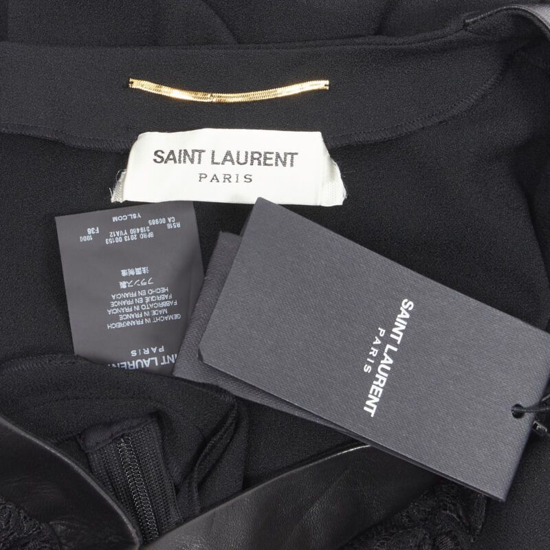 Saint Laurent Paris new SAINT LAURENT Hedi Slimane 2013 black leather lace ruffle dress FR36 XS Size XS / US 0-2 / IT 36-38 - 9 Thumbnail