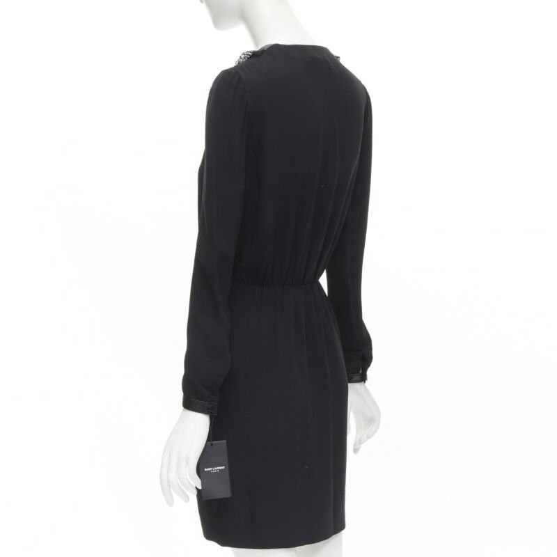 Saint Laurent Paris new SAINT LAURENT Hedi Slimane 2013 black leather lace ruffle dress FR36 XS Size XS / US 0-2 / IT 36-38 - 6 Thumbnail