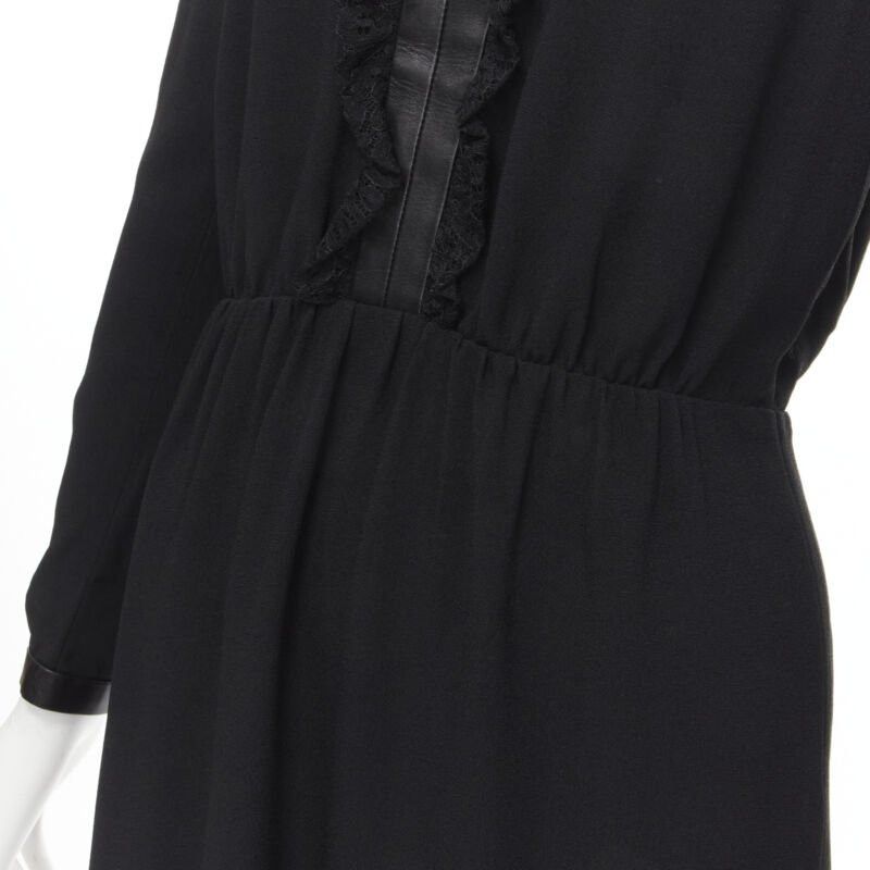 Saint Laurent Paris new SAINT LAURENT Hedi Slimane 2013 black leather lace ruffle dress FR36 XS Size XS / US 0-2 / IT 36-38 - 7 Thumbnail