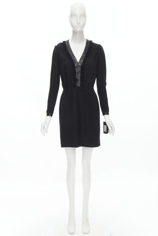 Saint Laurent Paris new SAINT LAURENT Hedi Slimane 2013 black leather lace ruffle dress FR36 XS Size XS / US 0-2 / IT 36-38 - 10 Thumbnail