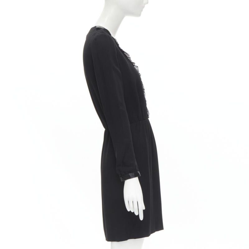 Saint Laurent Paris new SAINT LAURENT Hedi Slimane 2013 black leather lace ruffle dress FR36 XS Size XS / US 0-2 / IT 36-38 - 4 Thumbnail